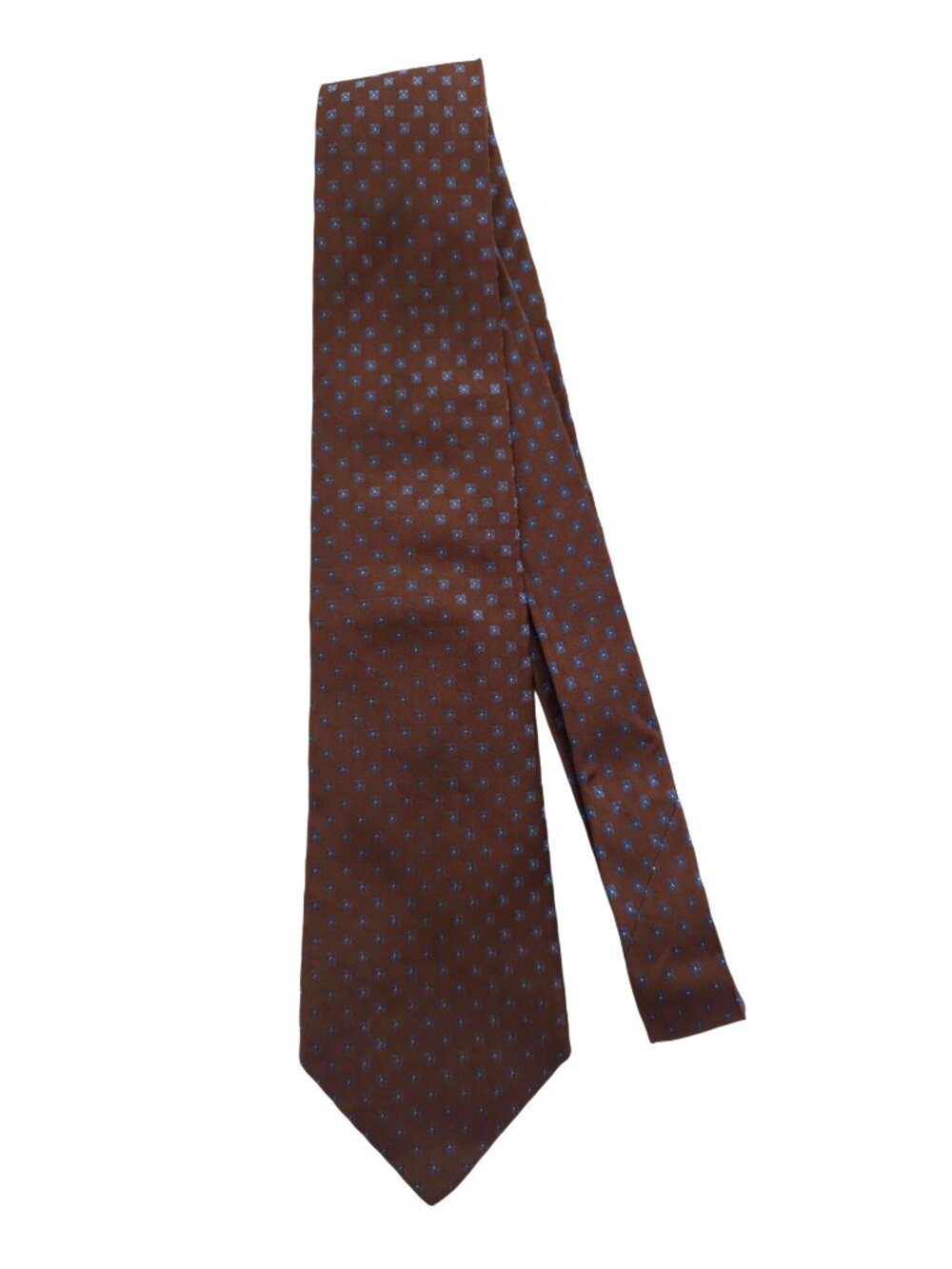 Kiton Napoli Brown 100% Silk Tie w/ Blue Geometric Pattern - Made In Italy